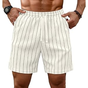 Sailwind Mens Striped Casual 7″ Shorts Summer Beach Elastic Waist Drawstring Shorts with Pockets