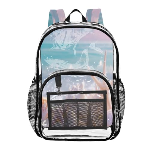 Seashells at Beach Clear Backpack - Stadium Approved Large 15.7-inch Waterproof Transparent Bag for Sports, Concerts, Work, Travel#165