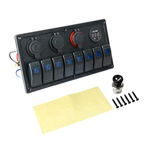 Amarine-made Waterproof 8 Gang Rocker Switch Panel + Digital Voltmeter + Double USB Power Charger Adapter + 12V Cigarette Lighter Socket for Marine Boat Car by Amarine Made - Used condition - US$26.39