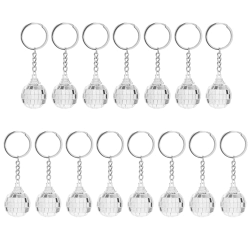 XIHIRCD 15pcs Disco Ball Keychains, Mini Disco Key Pendant Disco Party Favors Supplies Accessories Decorations Keyrings Decor