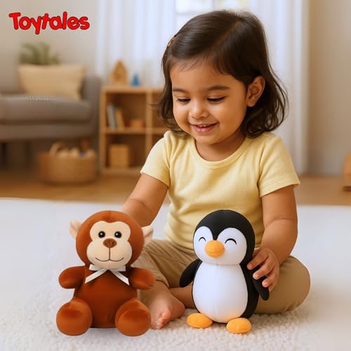 Image of TOYTALES Soft Toy Combo Pack Cute Jack Monkey & Mini Penguin Plush Toys for Kids (Pack of 2)