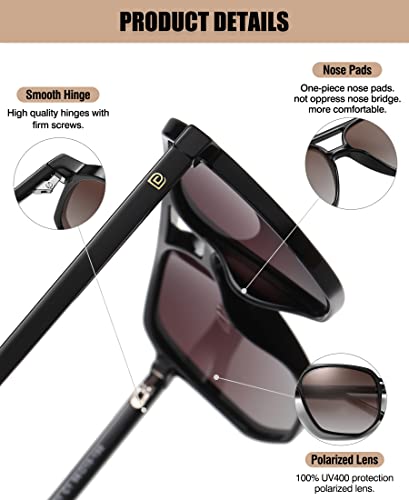 DUCO Retro Vintage Square Polarized Aviator Sunglasses Womens Mens Double Bridge Sun Glasses DC30013