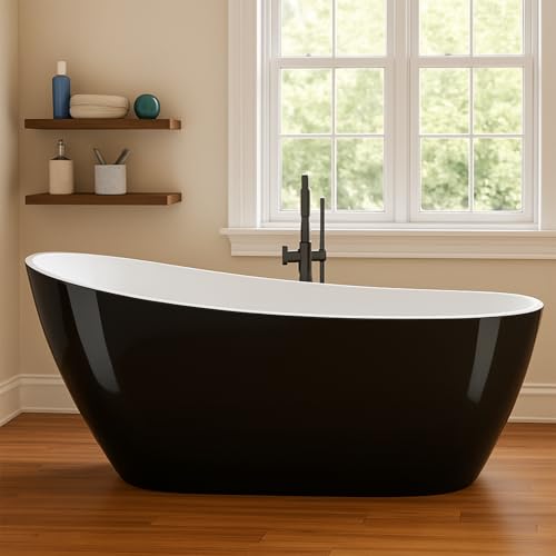 67 in Acrylic Freestanding Bathtub, Contemporary Stand Alone Tub,Black Soaking Tub, with Chrome Overflow and Drain, CUPC Certified Black-Allure 67 Inc