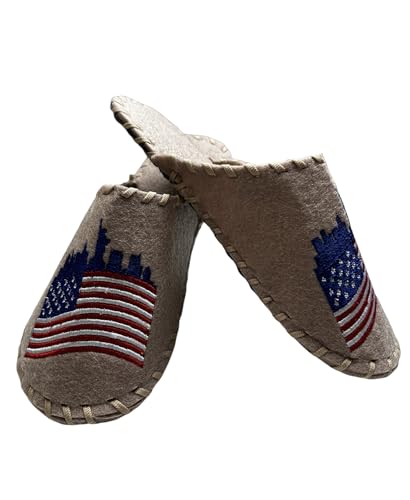 Traditional Banya Slippers - Wool Spa Slippers with American National Symbols - Non-Slip Closed-Toe White Spa Slippers - Universal Size, 9-10 Women/9-10 Men, Sauna_Slippers_DS-003-WH2