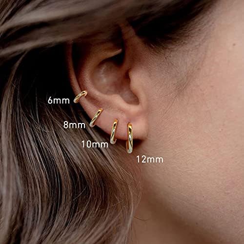 LOLIAS 4Pairs 14K Gold Plated Small Huggies Hoop Earrings for Women Mens CZ Mini Hoop Earrings Hypoallergenic Cartilage Tiny Hoop Cuff Sleeper Earrings Piercing 6mm 8mm 10mm 12mm