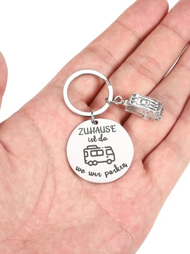 AllerPierce Camper Schlüsselanhänger mit Gravur - ZUHAUSE ist da, wo wir parken, mit 3D Wohnmobil Anhänger camping Geschenke für Wohnwagenfahrer Freundin Freund