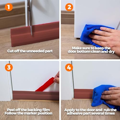 Image of Holikme Door Draft Stopper 2-Pack, Under Door Seal for Bottom Gap Filler | Strong Adhesive Silicone Weather Stripping Garage Window Blocker Cold Air & Noise, Door Sweep Save Energy, Brown 37 Inch
