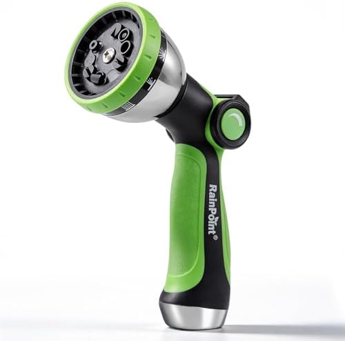 RAINPOINT Spray Nozzles for Garden Hose - 10 Spray Patterns Garden Hose Nozzle with Adjustable Flow Control for Watering Plants, Washing Cars,Washing Pets, Thumb Control (Green)