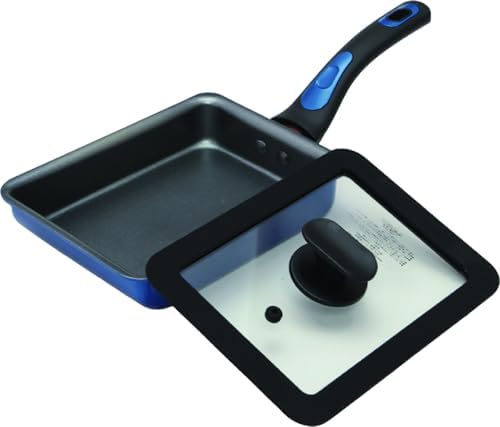 Taniguchi-metal Ideal Tamagoyaki Egg Frying Pan with Lid Set, IH and Gas Stove Compatible, 5.1×7.1 inches (13×18 cm), Deep Type, Compatible with Metal Spatula, Glass Lid for Viewing, Non-stick
