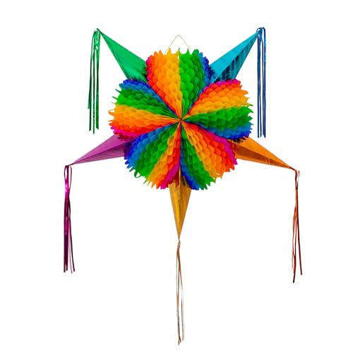 Mexican Piñata (Medium 26 inches) - Rainbow Piniata - Authentic Handmade Foldable Large Pinata for Birthday Party - Piñatas para Cumpleaños - Mexican Star Pinata - Cinco de Mayo Pinatas
