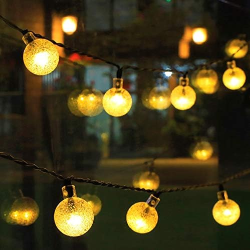 EXF 2-Pack Crystal Globe Solar String Lights Outdoor, 60 LED Crystal Ball Solar Christmas Lights, IP65 Waterproof 8 Modes Outdoor Solar Lights for Garden, Gazebo, Tree (Warm White)