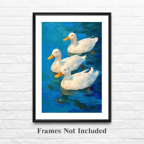 Bvkilrvc Unframed Canvas Prints Wall Art, Three White Ducks Modern Wall Art Painting Gift for Office Living Room Bedroom Home Decoration Painting Unframed 12x18inch by Bvkilrvc - Used condition - Image 3