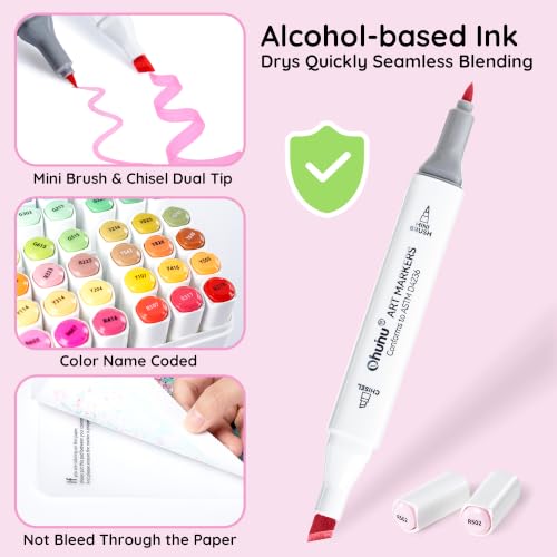 Image of Ohuhu Alcohol Markers for Starters 80-color Mini Brush & Chisel -Manoa | Dual Tips Coloring Illustration Sketching Art Marker Set for Adult Beginner, Great Value Pack for Students' Art Class