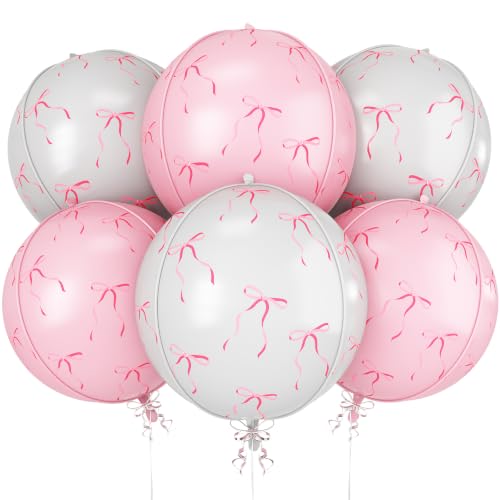 Image of Bow Round Foil Balloons Birthday Coquette Decor 22 Inch 6 Pcs