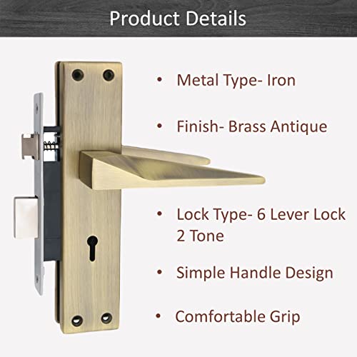 Image of Atom Heavy Duty Mortise Door Lock for Bedroom, Living Room, Main Door, Brass Antique Finish | 3 Keys | 6 Lever Double Stage Lockset for House Hotel Office(802KY)
