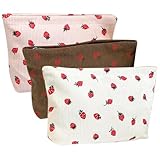 MLPKOI 3pcs Neceser Maquillaje Mujer, Neceser de Viaje Portátil Fresa Bolsa de Cosméticos con Cremallera Multifunctional Organizador para Viaje
