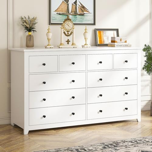 EnHomee White Dresser for Bedroom with 10 Drawer, Multi-Layer Organization