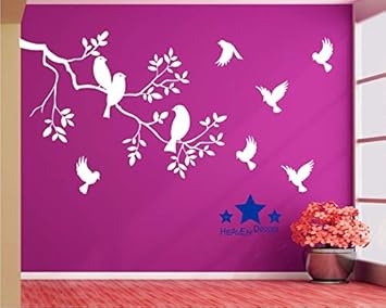 Heaven Decors Bird On Tree White Vinyl Wall Sticker Size (59 x91 )cm