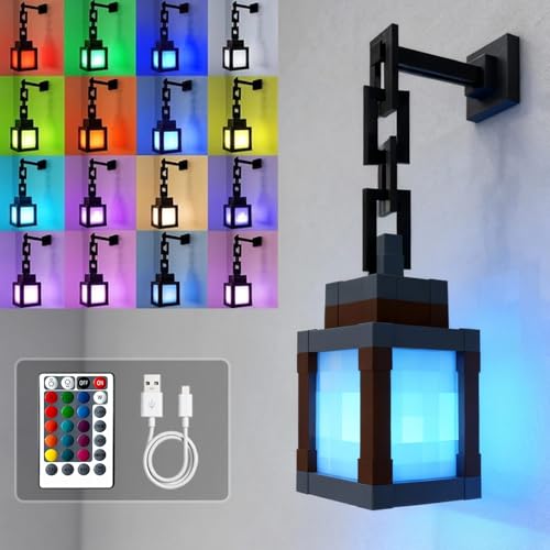 ZTZK Pixelierte Laterne Nachtlicht, 16 Farbe LED Wand Nachtlicht mit Fernbedienung - Wiederaufladbare Retro Pixel Stil Tischlampe für Spielzimmer Kids Zimmer Dekor und Kindergeschenke