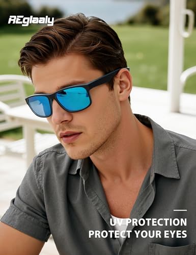 Image of Polarized Sunglasses for Men Women, Lightweight Square Mens Sunglasses UV Protection for Driving Fishing Golf