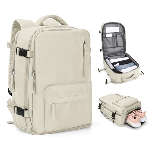 SEAFEW - Cabin Bags for Travel, Underseat Carry on Hand Luggage Backpack for Women Airplane Approved Travel Backpack Personal Item Travel Bag 14 inch Laptop Backpack for Business Casual Work Beige - -10%