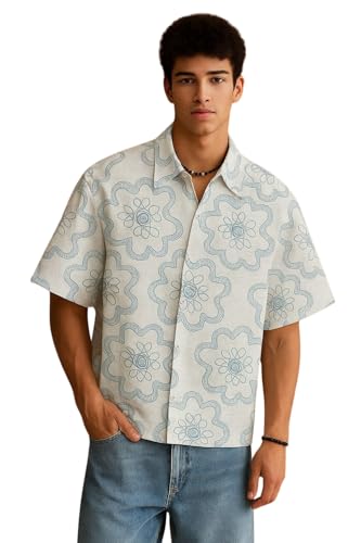 Image of TAGDO Men's Printed Cotton Casual Shirt | Half Sleeve Floral Print Shirt for Man | Relaxed Oversized Fit & Perfect for Casual, Office & Formal Wear (2050)