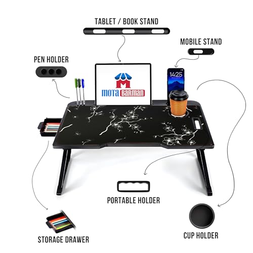 Image of Foldable Wooden Laptop Bed Tray Table, Multifunction Lap Tablet Desk with Cup Holder, for Eating Breakfast, Reading Book, Working, Watching Movie on Bed (Flower)