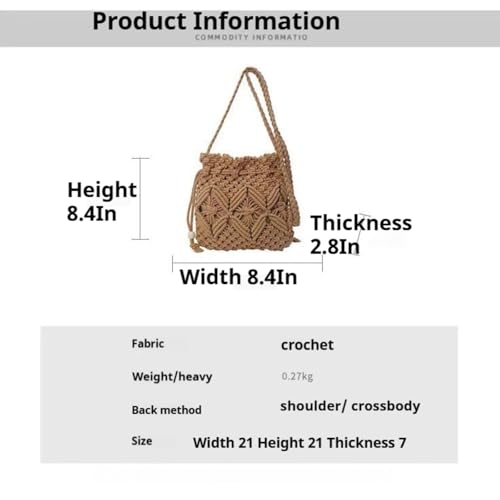 Small Crochet Crossbody Bags for Women Boho Cotton Clutch Purses Hand-Woven Beach Purse Shoulder Bag with Drawstring3