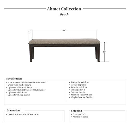 Lexicon Ahmet 64" Dining Bench, Rustic Brown #TOP3