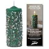 Bougie de protection avec sels et résines   Bougie ésotérique artisanale verte 5,5 x 14 cm   Nettoyage énergétique et contre les mauvaises énergies   Ritualisée et 100 % naturelle   Les bougies de