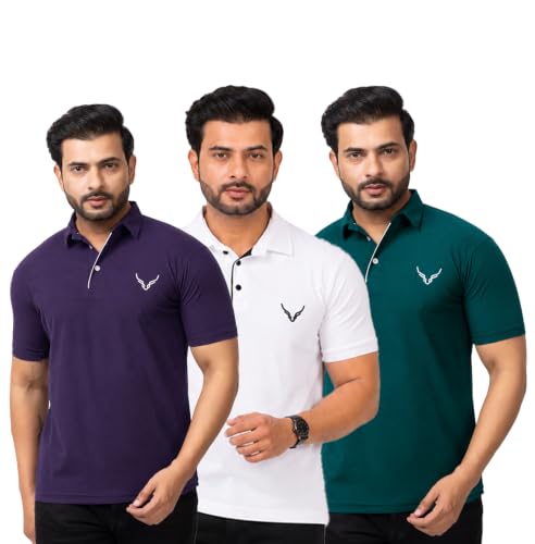 Image of HANABY Men's Summer Polo Solid Half Sleeves Polycotton T-Shirt | Collar Breathable and Comfortable T-Shirt (Pack of 3)