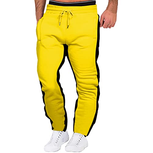 Pantalones de chándal para hombre, ajustados, suaves, transpirables, de gran tamaño, para exteriores, pantalones de chándal para hombre, para vacaciones, playa, uso diario, amarillo, XXL