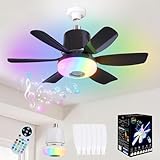 VIMAZ Ceiling Fans with Lights and Remote,32W RGB LED Ceiling Fan Light Bulb Bayonet Fitting with Bluetooth Music Player,18.5" E27 Light Bulb Fan Dimmable with 3 Speeds,3 Colors 3000K-6500K,Timer