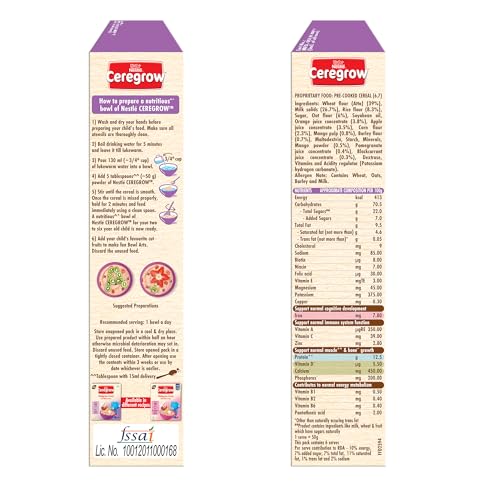 CEREGROW Multigrain Cereal with Milk & Fruits, From 2-6 years, With Iron, Protein, Calcium, 19 Nutrients, Instant Cereal, 300g, Bag-in-box Pack