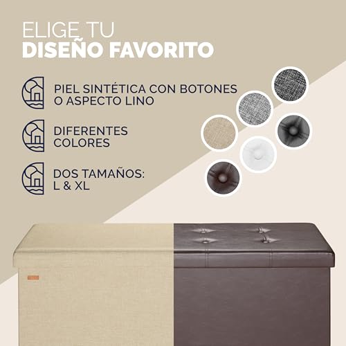 Miniatura 5 de Casaria Banco Almacenaje Plegable Puff Reposapiés Otomana Almacenamiento Salón Dormitorio Capacidad Carga 300kg Resistente Efecto Lino 115x40x40cm Beige