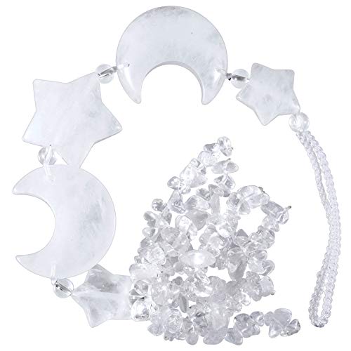 mookaitedecor Clear Quartz Healing Crystal Moon and Star Hanging Decoration for Car Window Good Luck Crystal Wall Art Hanging White Bedroom Decor Reiki Spiritual Star Moon Ornament Gift for Friends - Image 3