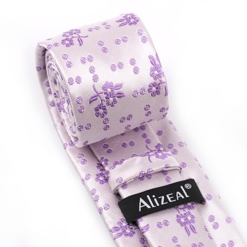 Image of Alizeal Mens 3.15'' Light Color Rustic Tie Handkerchief | with Flower Printed Handkerchief for Wedding Business Daily Wear