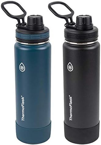 ThermoFlask Double Wall Vacuum Insulated Stainless Steel 2-Pack of Water Bottles, 24 Ounce, Mayan Blue/Black