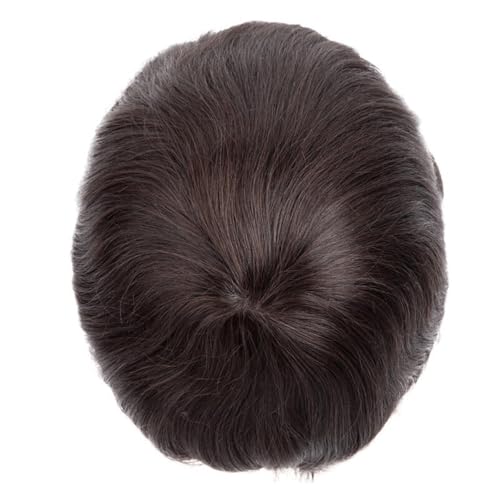 Peluca para hombre, pelo humano, transpirable, peluca para hombre, mono y suave de poliuretano, para hombre, 6 pulgadas, pelo ondulado, peluca marrón ondulada (7 x 10 pulgadas)