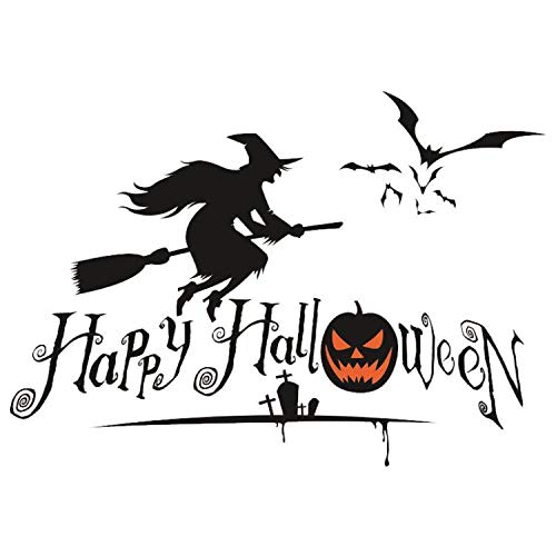 Stickers Halloween de cimetière hanté avec chauves-souris et sorcière
