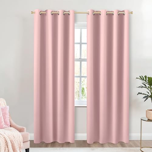 Image of KOUFALL 52x84 Inches Long Dusty Pink Blackout Curtains for Bedroom