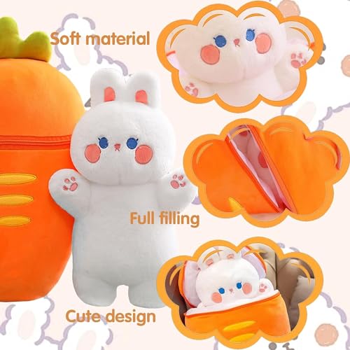 Image of Kidology Plush Toy Pillow, Reversible Bunny, Cute Rabbit Sofa Pillow, Easter Bunny Stuffed Animal Cute Rabbit Plushie Birthday Gift for Boys Girls and Kids (Medium, Carrot Bunny - Zipper)