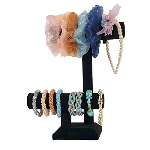 image for 7TH VELVET 2 Tiers Black Velvet Jewelry Tower Bracelet Holder Jewelry 