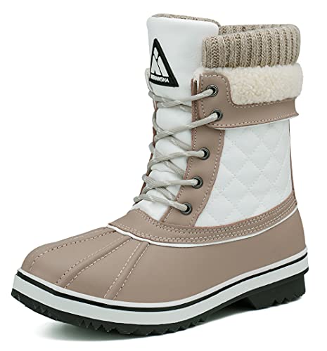 Mishansha Botas de Nieve Calentar Forrado Impermeable Antideslizante Planas Zapatos de Invierno para Mujer Blanco 37