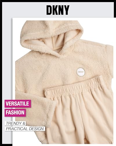 DKNY Girls' Jogger Set - 2 Piece Sherpa Fleece Pullover Hoodie and Jogger Sweatpants for Girls - Warm Sweatsuit Set (4-16)3