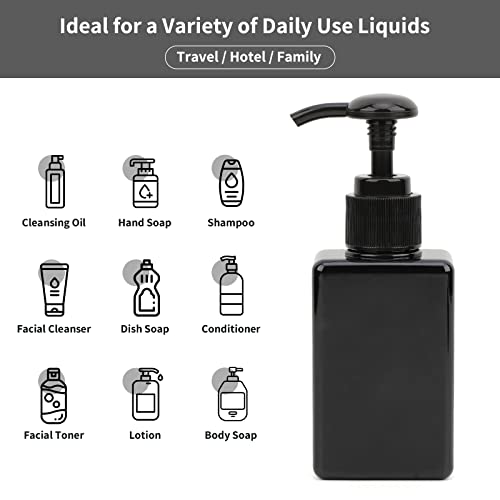Image of Segbeauty Black Square Plastic Shower Dispenser, 4 Pack 100ml Empty Hand Soap Bottles with Label, Refillable Pump Bottle, Portable Lotion Dispenser, Liquid Container for Travel