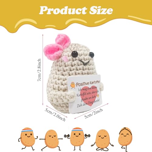 LIURFLNC Positive Kartoffel, Positive Potato Pocket Hug Gifts, Positive Kartoffel Deutsch, Glücksbringer Gifts for Girlfriend Women Hospital Gift Knitted Wool Potato Doll with Positive Energy Card