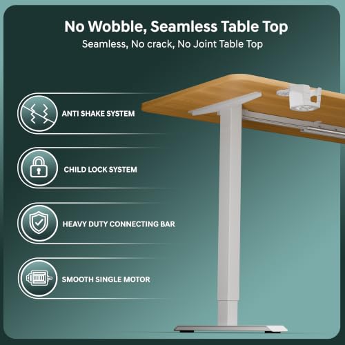 Image of V ONE Electric Standing Desk | Compact 1-Piece Top | 70Kg Weight Capacity | 3 Memory Preset | 5 Year Warranty | Built-in Cup & Headphone Holder | Home Office (Fusion Maple, 100 * 60 CM)