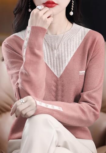 LAI MENG FIVE CATS Womens Knit Long Sleeve Crew Neck Color Layered Loose Novelty Fall Pullover Tops4