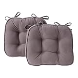 Greendale Home Fashions Hyatt Indoor Reversible Tufted Microfiber Chair Pad with Ties (Set of 2), Pewter 2 Count
